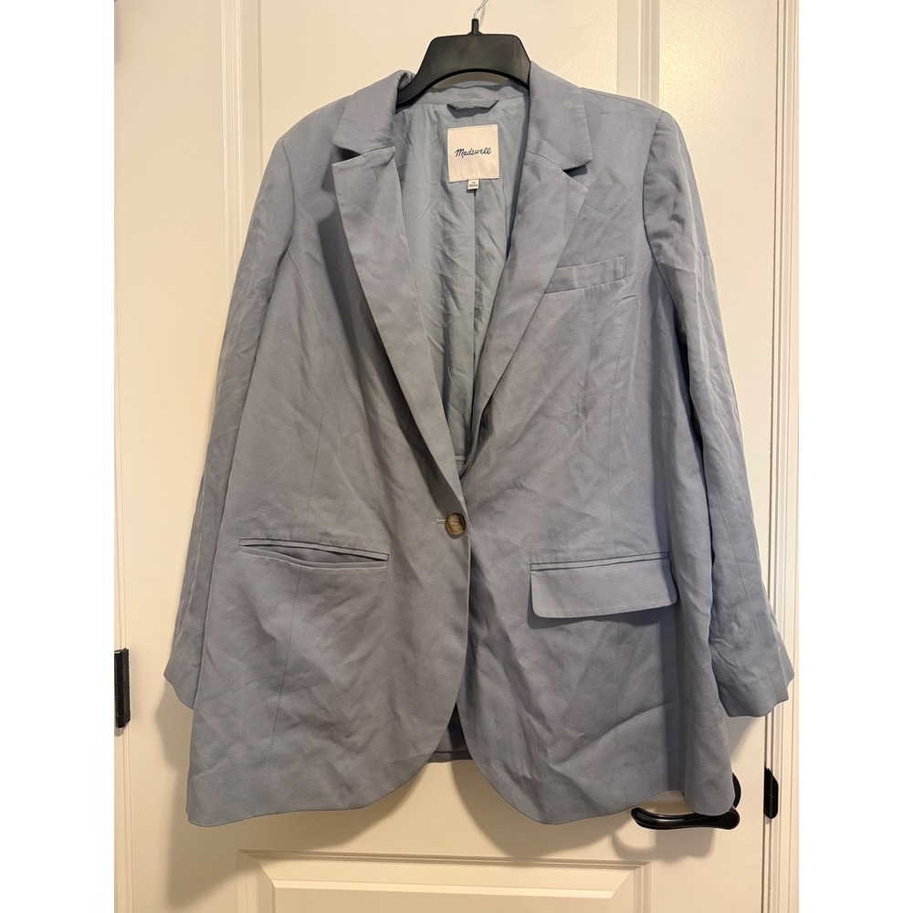 Madewell Blazer Women 1X Blue Excellent Oversized Twill One Button Workwear Core